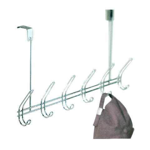 iDesign 18-1/2 in. L Chrome Silver Steel Large Classico Over the Door 6-Hook Rack 1 pk