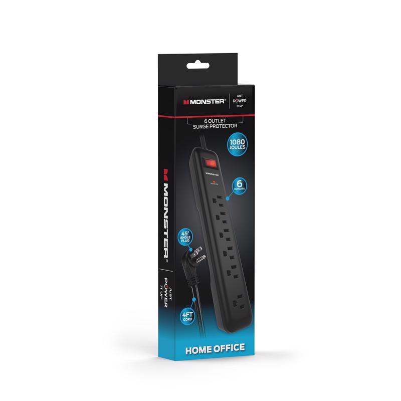Monster Just Power It Up 4 ft. L 6 outlets Surge Protector Black 1080 J