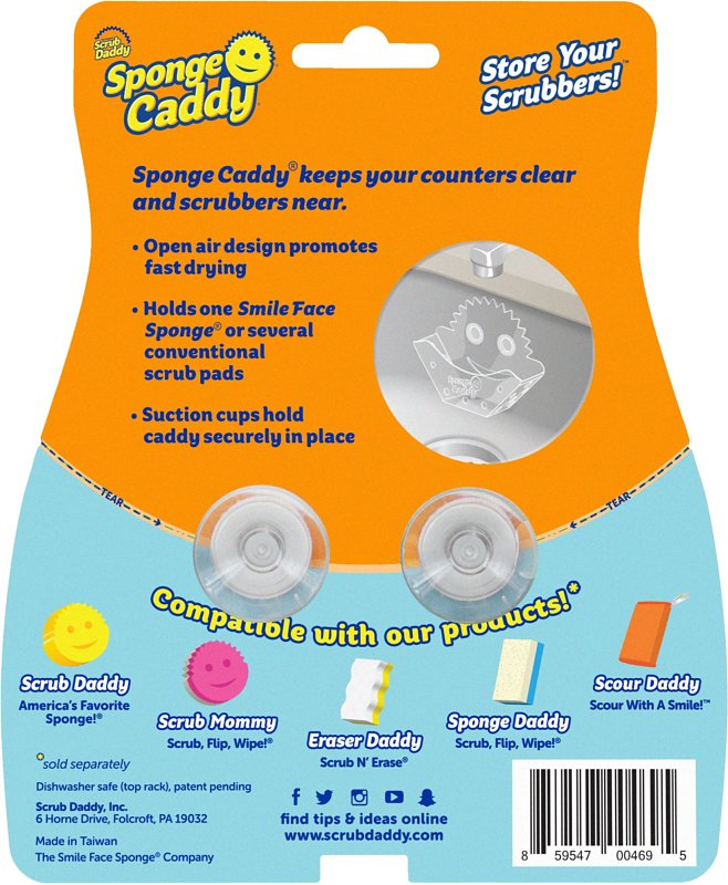 Scrub Daddy Sponge Caddy Series SPCDDY12CT Universal Sponge Holder, Clear/Yellow