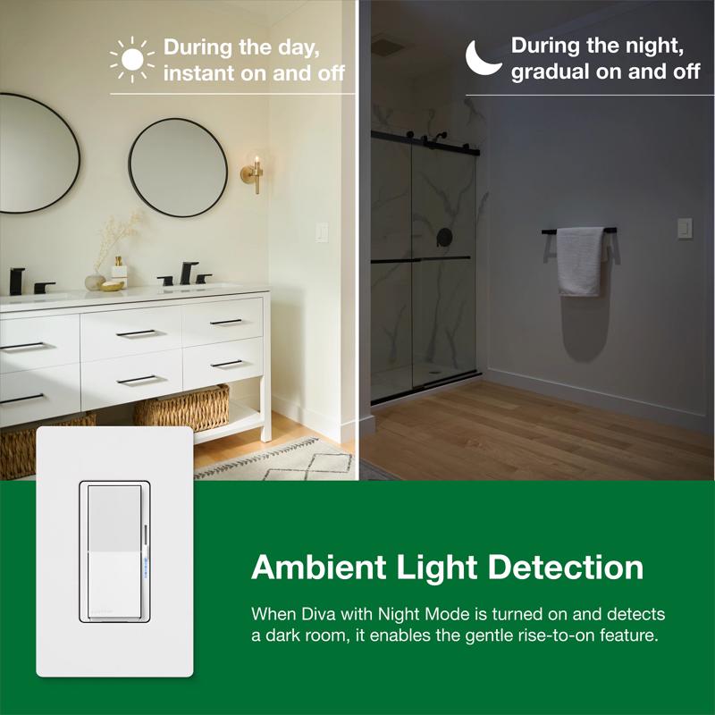 Lutron Diva with Night Mode for Dimmable LED Bulbs White 150 W 3-Way Dimmer Switch 1 pk