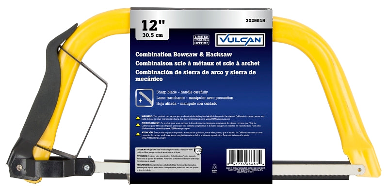 Vulcan JL-BS-101 Hacksaw Combo, 12 in L Blade, 24 TPI, Steel Blade, 6 in D Throat, Steel Frame, Non-Slip Grip Handle