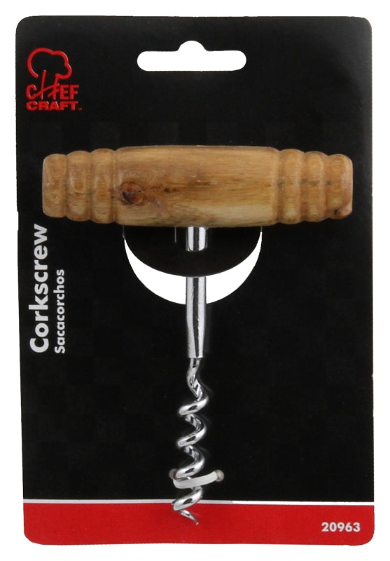 Chef Craft 20963 Cork Screw, 4 in, Steel/Wood, Chrome-Plated