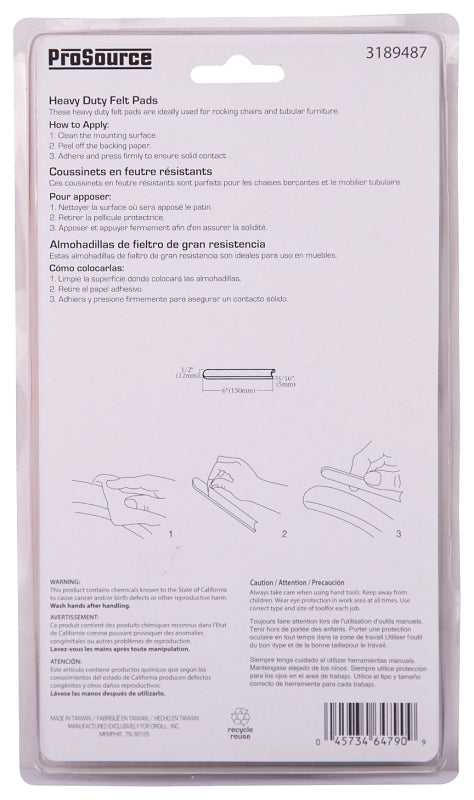ProSource FE-S106-PS Furniture Pad, Felt Cloth, Beige, 6 x 1/2 in Dia, 1/2 in W, 3/16 in Thick, Square