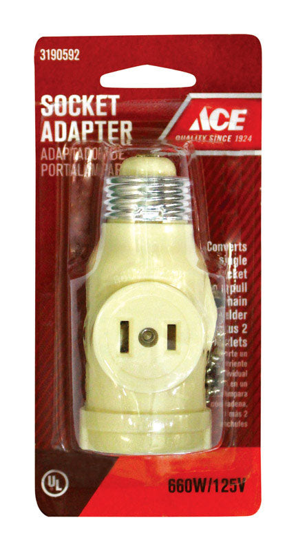 Ace Plastic Medium Base Pull Chain Socket w/Outlet 1 pk