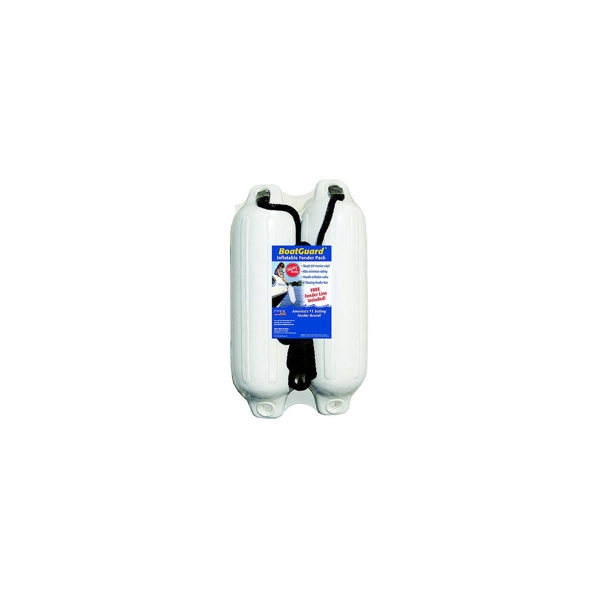 Taylor 2Pk Boatguard Fenders W/Fender Line, White, 6″ x 22″