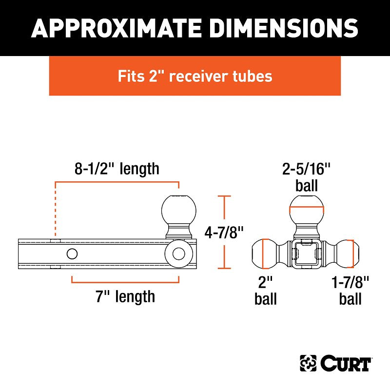 Curt 45652 Multi Ball-Mount, 1-7/8, 2, 2-5/16 in Dia Hitch Ball, Carbon Steel, Powder-Coated