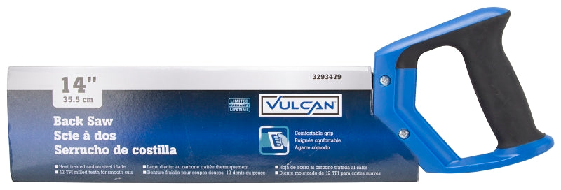 Vulcan TTH1314 Back Saw, 14 in L Blade, 12 TPI, Steel Blade, Two-Tone Soft Handle, Plastic Handle