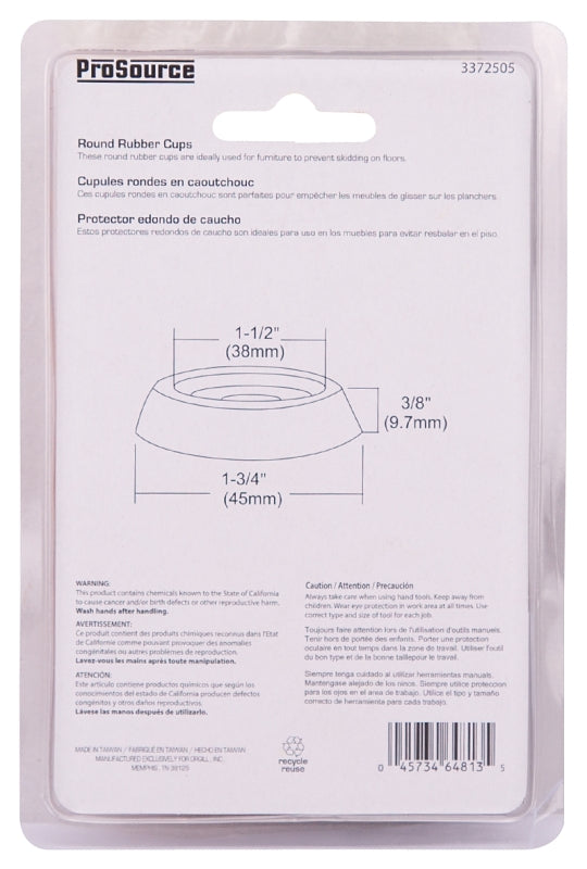 ProSource FE-S708-PS Caster Furniture Glide, Rubber, Brown, Brown, 1-3/4 x 1-3/4 x 3/8 in Dimensions