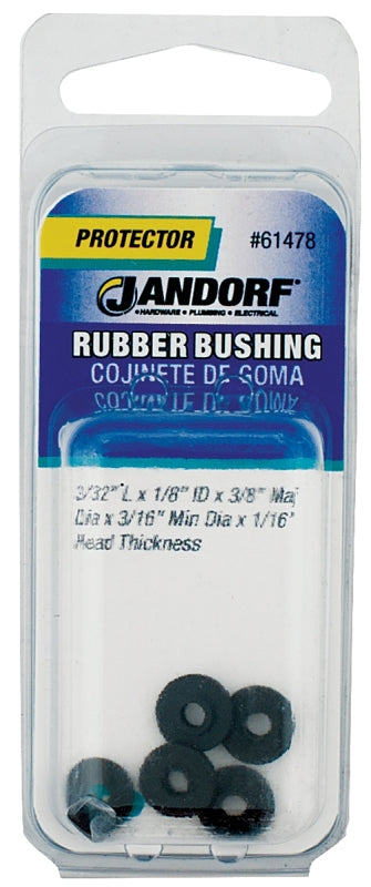 Jandorf 61478 Conduit Bushing, 1/8 in Dia Cable, Rubber, Black, 1/16 in Thick Panel