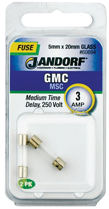 Jandorf 60694 Medium Time Delay Fuse, 3 A, 250 V, 100 A, 10 kA Interrupt, Glass Body