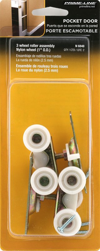 Prime-Line N 6848 Door Roller, 1 in Dia Roller, 1-1/4 in W Roller, Steel, 3-Roller, Top Center Mounting