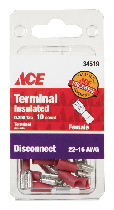 Ace Insulated Wire Female Disconnect Red 10 pk