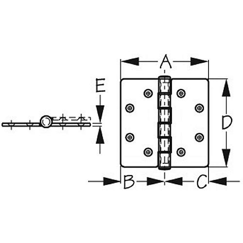 SeaDog Butt Hinge with Bearings - Commercial Pattern - Investment Cast 316 Stainless - 1/4" Fastener