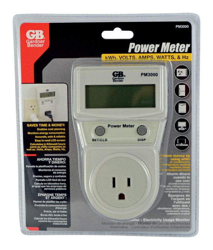 Gardner Bender Power Meter Calculates kW-h, volts, amps, watts and HZ Energy Consumption Monitor