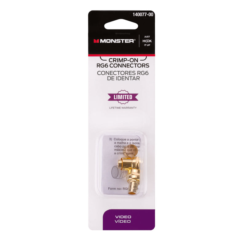 Monster Just Hook It Up Crimp-On RG6 Coaxial Connector 2 pk, Pack of 6