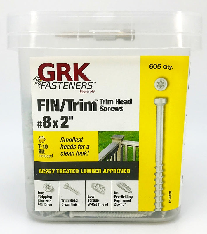GRK Fasteners FIN/Trim 16828 Screw, #8 Thread, 2 in L, Trim Head, Star Drive, Steel, 605 PAIL