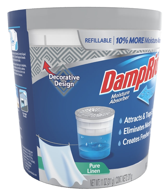 DampRid FG01PLSB Refillable Moisture Absorber, 11 oz Tub, Solid, Pure Linen