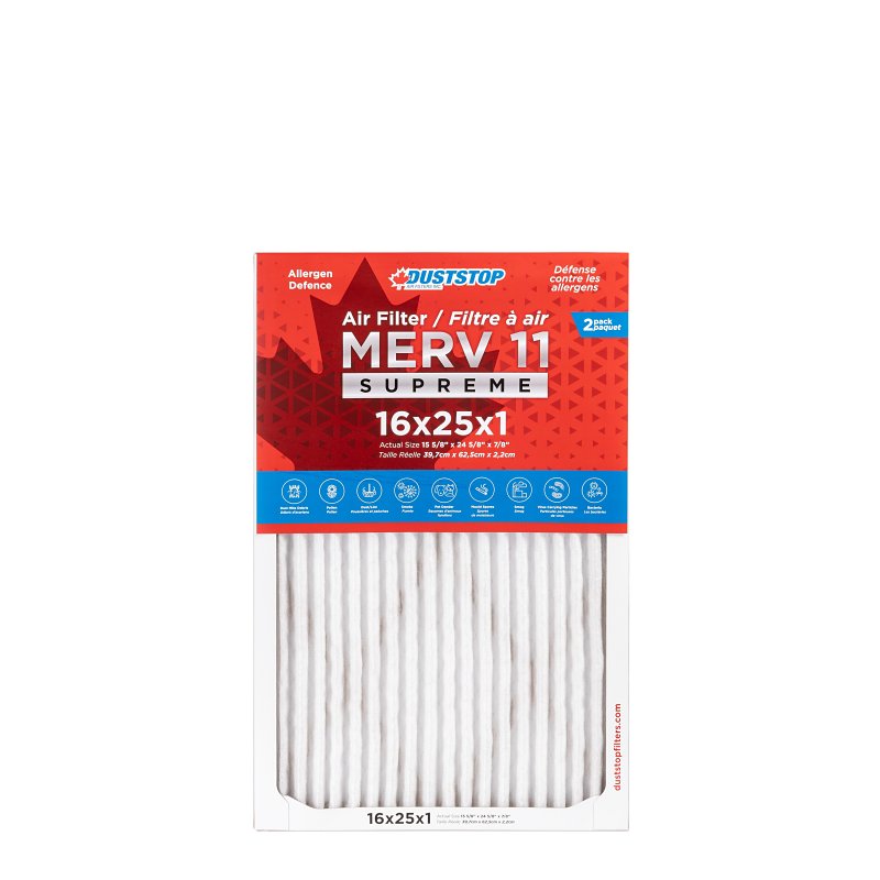 Duststop DP1625M11PR2 Air Filter, 25 in L, 16 in W, 11 MERV, Pack of 6