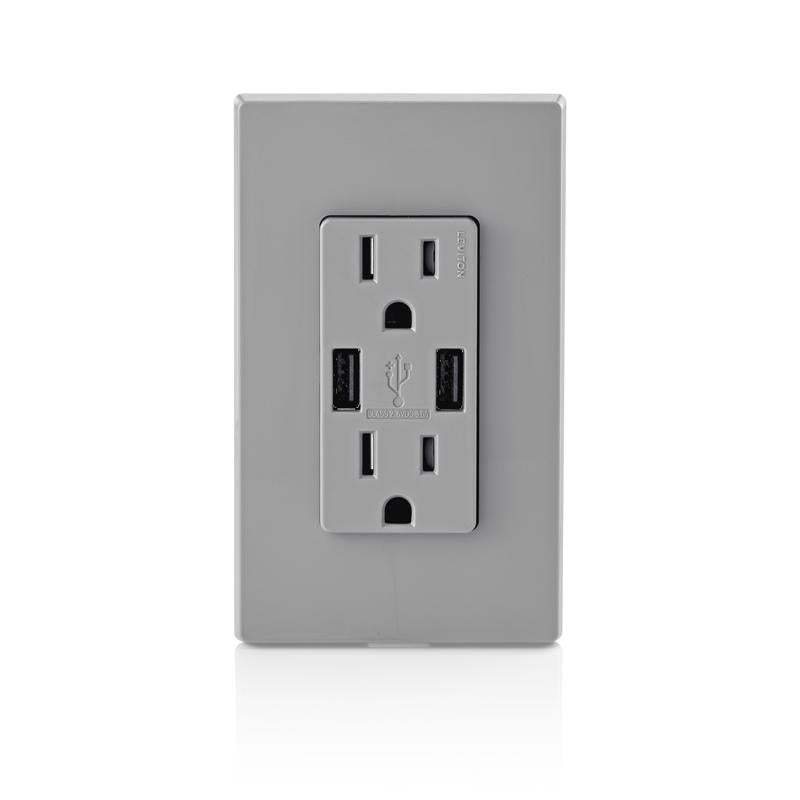 Leviton Decora 15 amps 125 V Gray Outlet and USB Charger 5-15R 1 pk