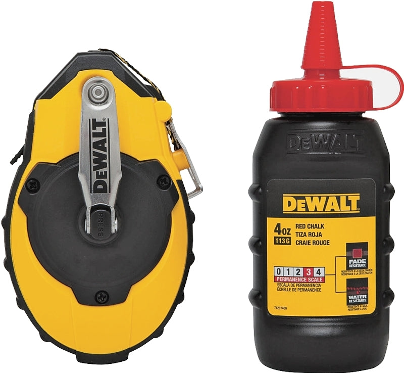DEWALT DWHT47374L/144 Chalk Reel Kit, 4 oz Chalk Capacity, 100 ft L Line, 3:1 Gear Ratio