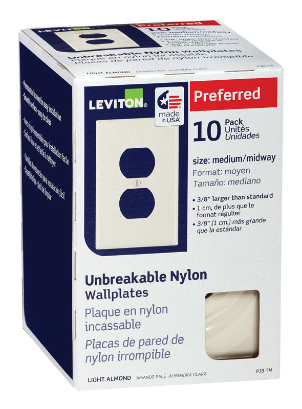 Leviton Almond 1 gang Thermoplastic Nylon Duplex Wall Plate 10 pk