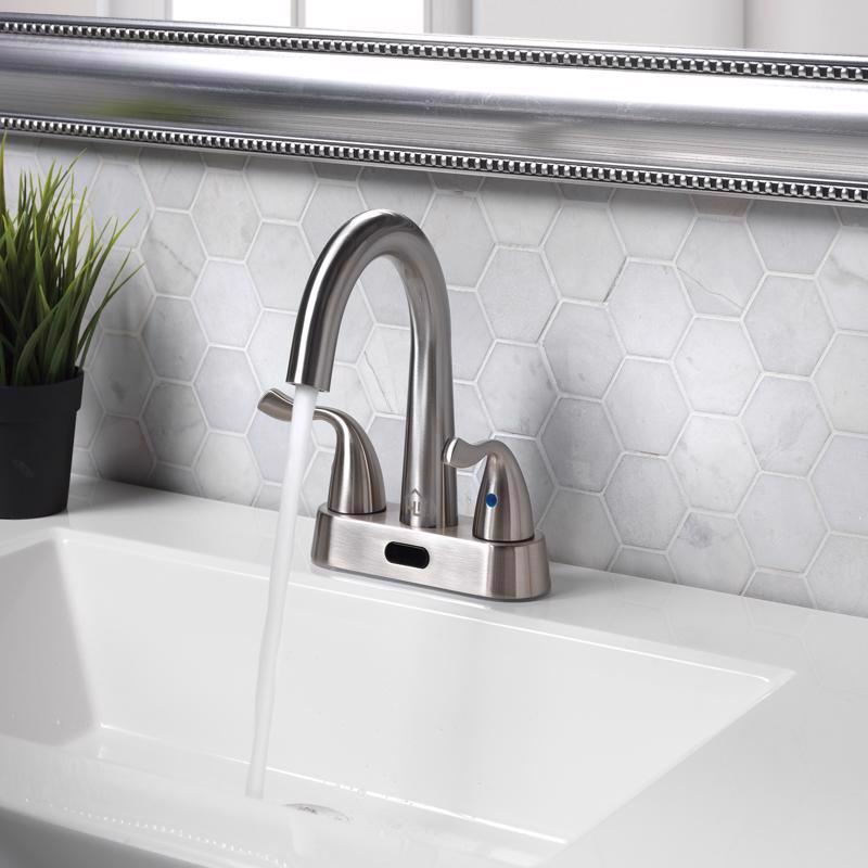 Homewerks Brushed Nickel Motion Sensing Modern Centerset Bathroom Sink Faucet 4 in.