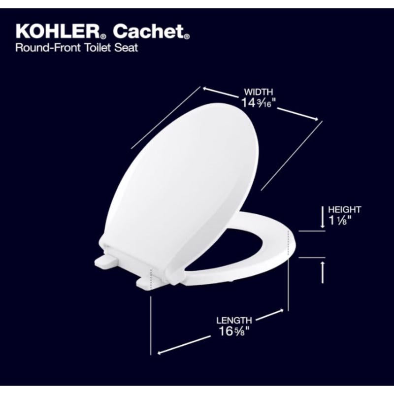 Kohler Cachet Slow Close Round White Plastic Toilet Seat