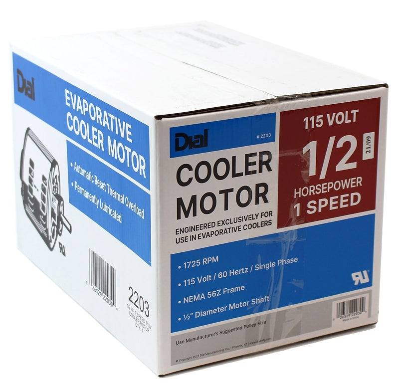 Dial 2203 Evaporative Cooler Motor, 0.5 hp, 1-Phase, 115 V, 1/2 in Dia Shaft, Clockwise Shaft Rotation, 1725 rpm Speed