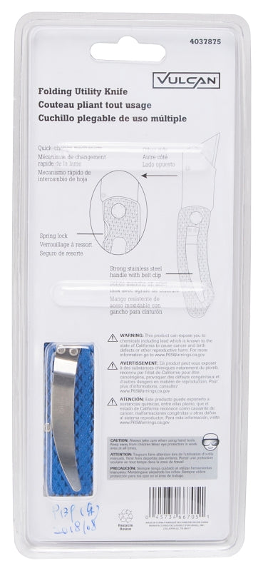 Vulcan NC149-2 Folding Knife, 2-3/8 in L Blade, 3/4 in W Blade, Steel Blade, 6-Blade, Black/Blue/Red/Silver Handle, Pack of 12