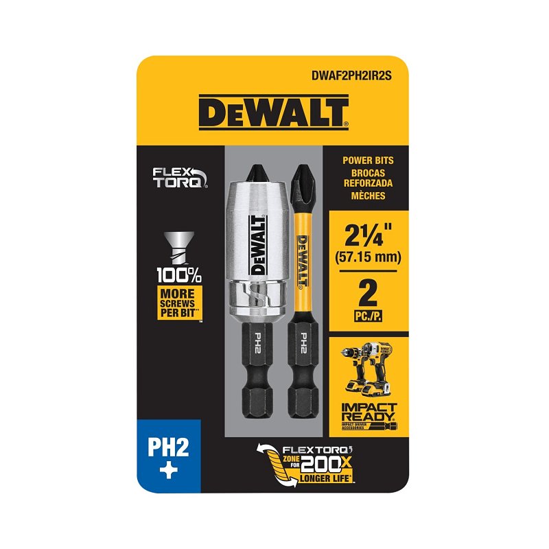 DEWALT FlexTorq, IMPACT READY Series DWA2PH2IR2S Screwdriver Bit, #2 Drive, Phillips Drive, 1/4 in Shank, Hex Shank, HSS
