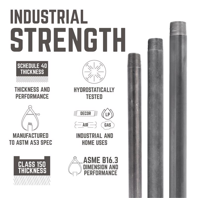 STZ Industries 3/8 in. MIP each X 3/8 in. D MIP Black Steel 5 in. L Nipple, Pack of 5
