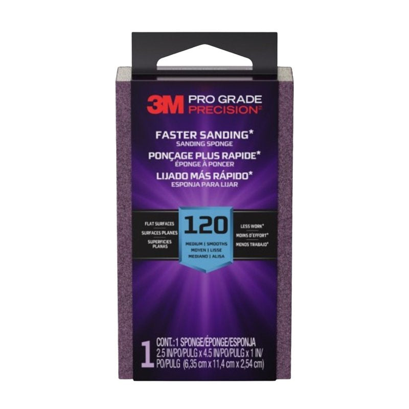 Pro Grade Precision FSB120-PGP-1T Faster Sanding Block Sponge, 2-1/2 in L, 4-1/2 in W, 120 Grit, Fine