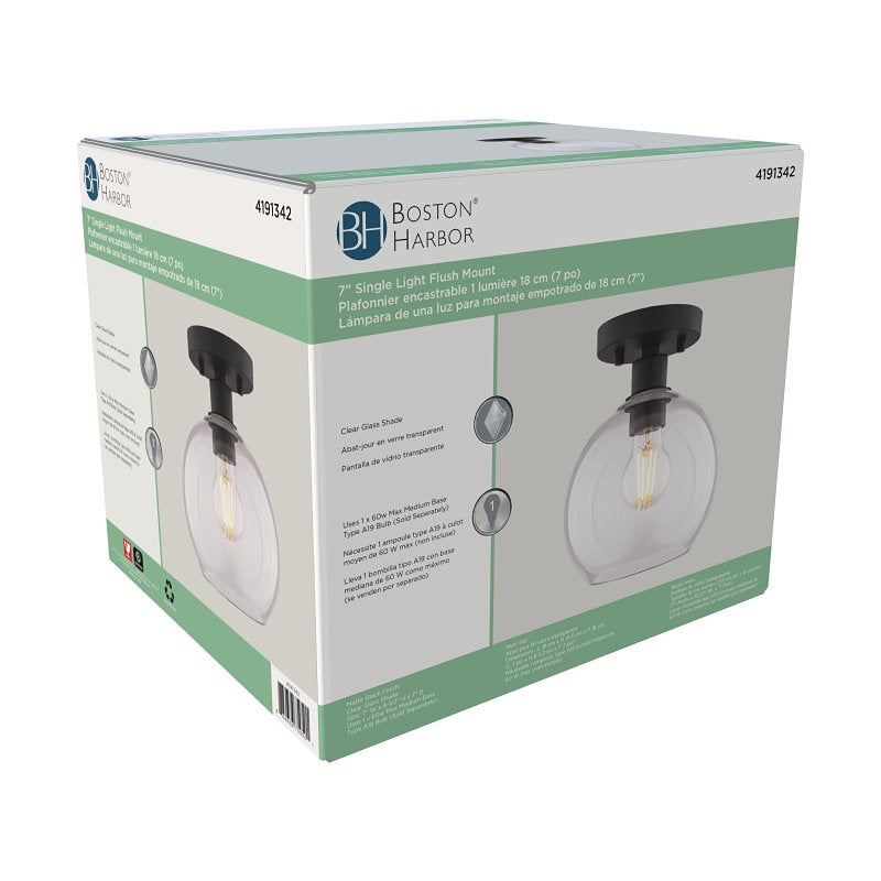 Boston Harbor OG24021 Ceiling Light, 1-Lamp, Incandescent, LED Lamp, Metal Fixture, Matte Black Fixture