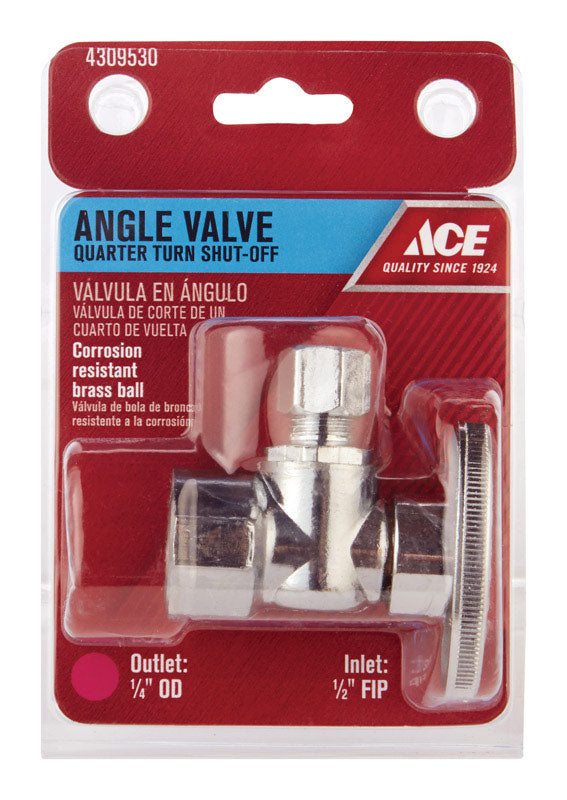 Ace 1/2 in. FIP X 1/4 in. Compression Brass Angle Stop Valve