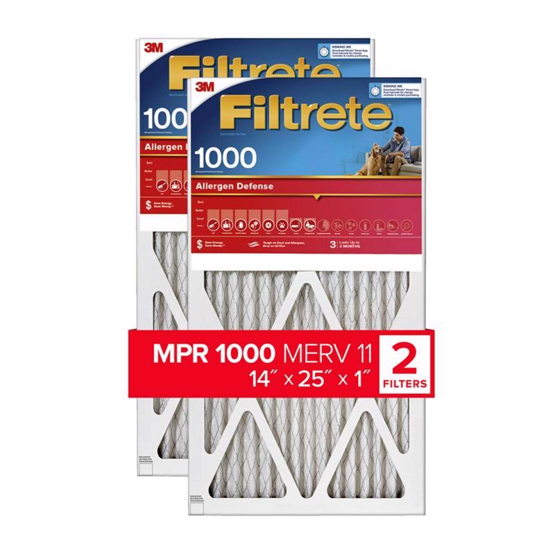 Filtrete 14 in. W X 25 in. H X 1 in. D 1000 MPR Pleated Air Filter 2 pk, Pack of 3