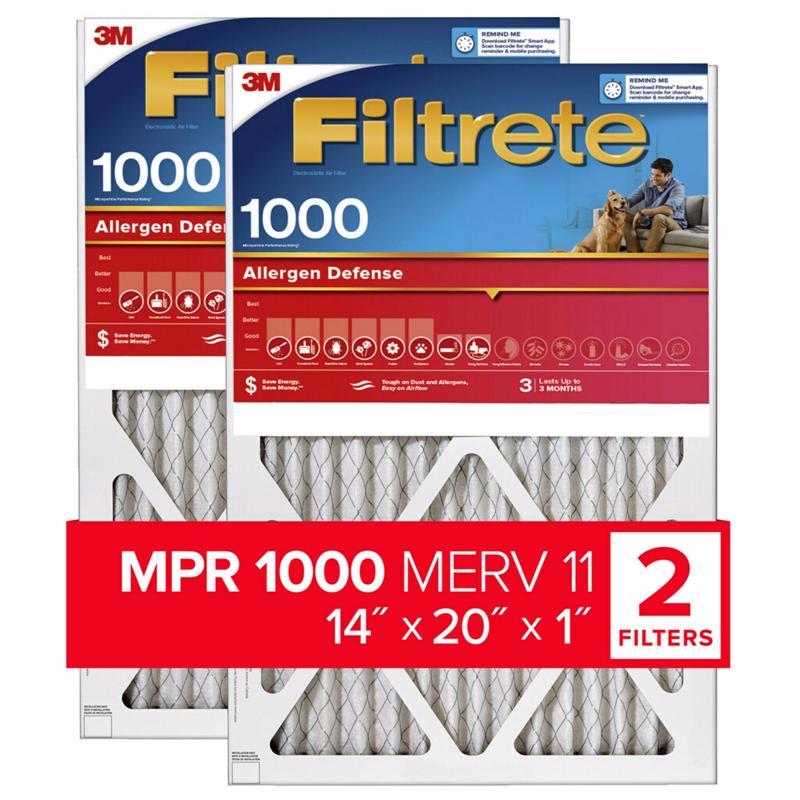 Filtrete 14 in. W X 20 in. H X 1 in. D 1000 MPR Pleated Air Filter 2 pk, Pack of 3