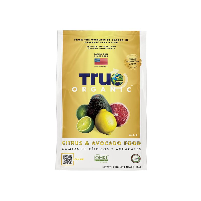 True ORGANIC R0021 Citrus and Avocado Food, 12 lb Bag, Granular, 4-5-4 N-P-K Ratio