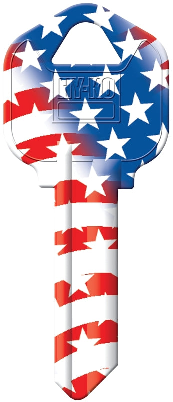 Hy-Ko 16010KW1FLAG Key Blank, Flag, Solid Brass, Painted, For: Kwikset KW1, Titan KW10 Keyways, Pack of 10