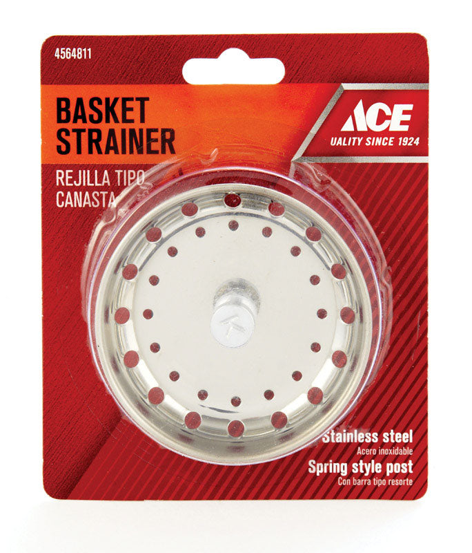 Ace 3-1/8 in. D Chrome Silver Stainless Steel Sink Strainer