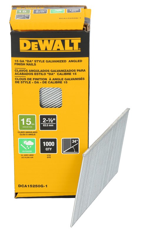 DEWALT DCA15250G-1 Finishing Nail, 2-1/2 in L, Steel, Galvanized, Round Head, 1000 PK