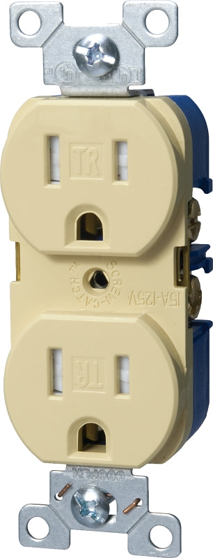 Eaton Wiring Devices TRBR15V-BXSP Duplex Receptacle, PVC, Ivory, 2-Pole, 15 A, 125 V, Back, Side Wiring, NEMA: 5-15R