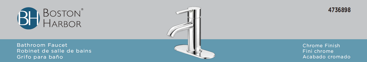 Boston Harbor FS6A0128CP Lavatory Faucet, 1.2 gpm, 1-Faucet Handle, 1, 3-Faucet Hole, Metal/Plastic, Chrome Plated