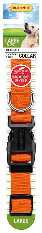 Ruffin'It 31643 Adjustable Dog Collar, 18 to 26 in L, 1 in W, Nylon, Orange, Pack of 3