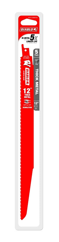 Diablo DS1208BFD5 Reciprocating Saw Blade, 12 in L, 8/10 TPI, Bi-Metal Cutting Edge