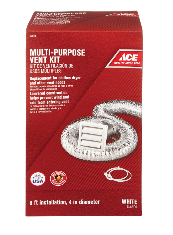 Ace 4 in. W X 6 in. L White Plastic Dryer Vent Kit