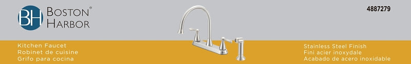 Boston Harbor F8210001NP Kitchen Faucet, 1.8 gpm, 4-Faucet Hole, Metal/Plastic, Stainless Steel, Deck Mounting