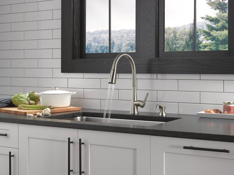 Delta Charmaine Series 19962Z-SSSD-DST Single-Handle Kitchen Faucet, 1.8 gpm, 2-Faucet Hole, Metal, Stainless, Yes