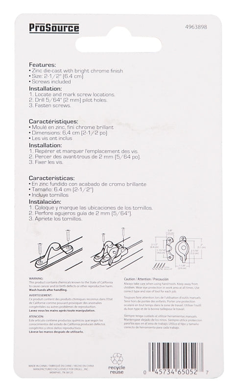 ProSource 802519CH-PS Sash Cam Lock, Zinc, Chrome