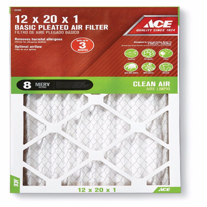 Ace 12 in. W X 20 in. H X 1 in. D Synthetic 8 MERV Pleated Air Filter 1 pk, Pack of 12