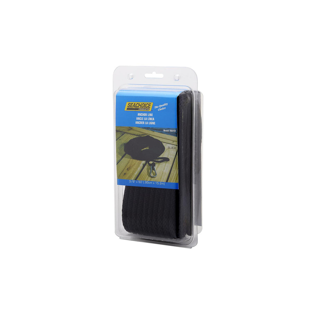 Seachoice 40233 Hollow Braid Polypropylene Anchor Line, Black, 3/8″ x 50'